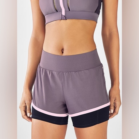 Fabletics Olesia 2-in-1 Running Shorts Purple Pink Trim Size XS - Picture 1 of 6
